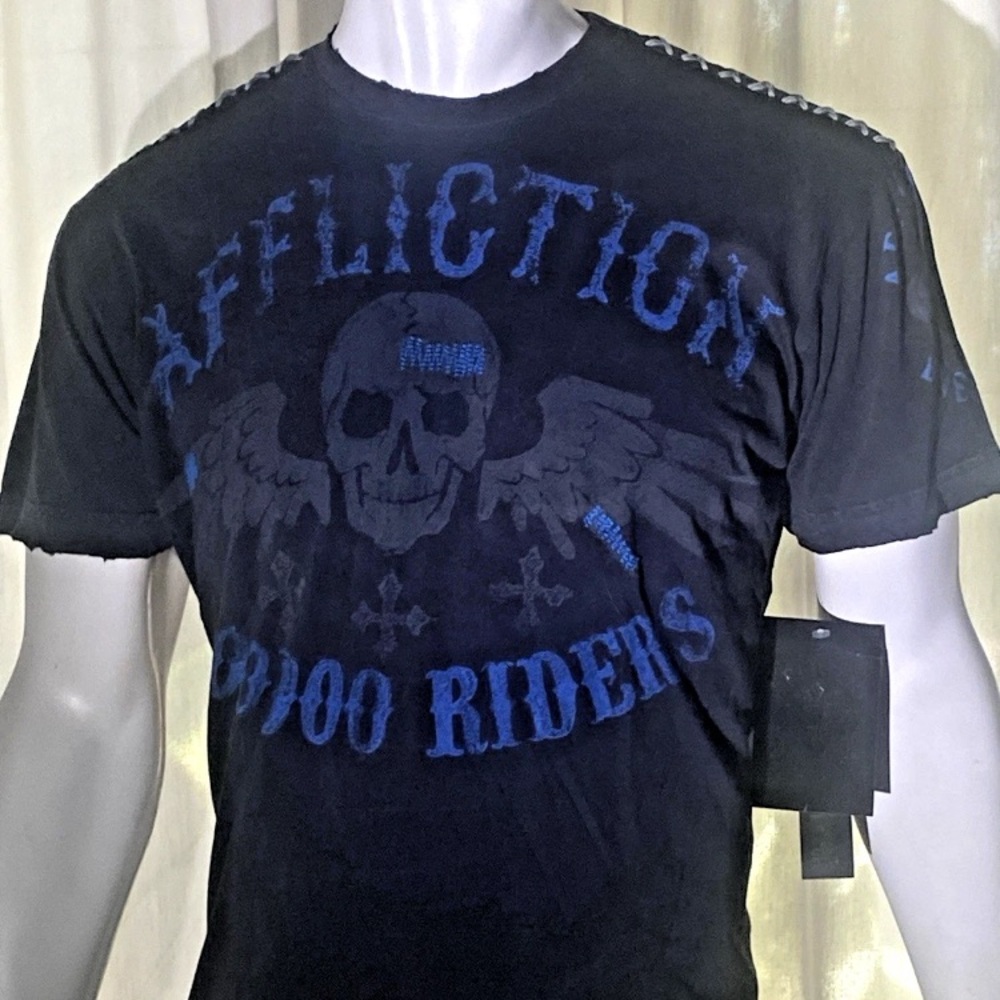 Men’s Affliction Voodoo Riders T shirt Size Medium Skull Distressed